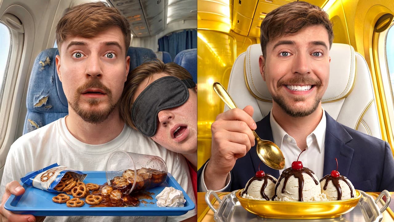 MrBeast in the original thumbnail for $1 vs $500,000 Plane Ticket!