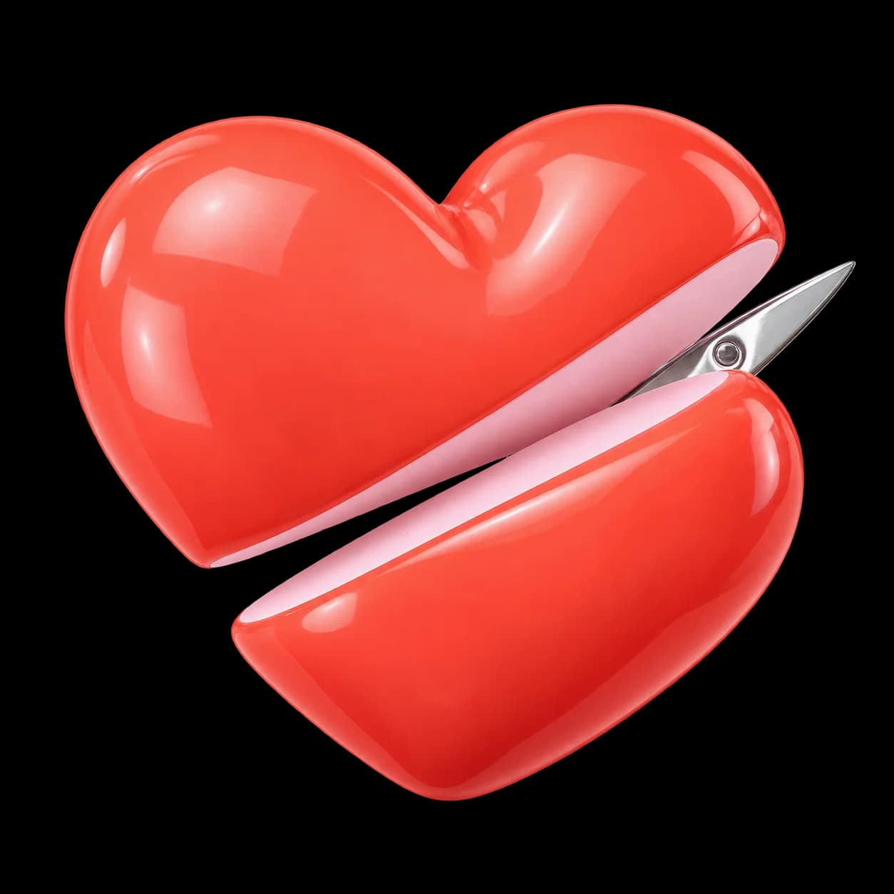 Cutcrush coral heart sculpture with a diagonal cut